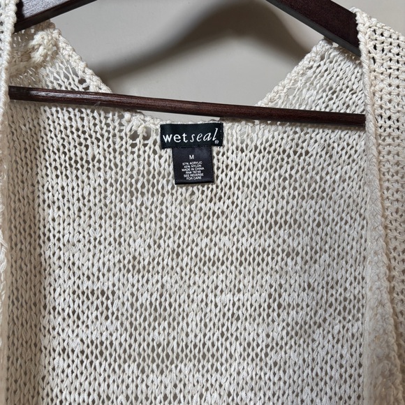 Wet Seal Off-White Loose Knit Summer Shawl Western Boho Fringe Vest Coverup Top - Picture 4 of 6